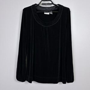 Chico’s Travelers Size 2 Black Blouse Top Long Sleeve Blouse Cuff Bishop Sleeve